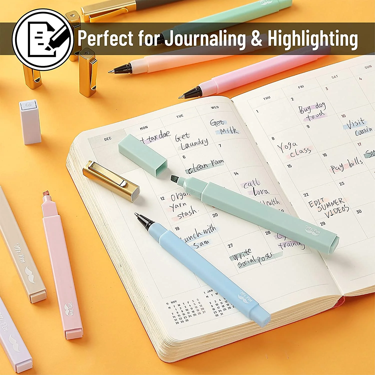 Aesthetic Highlighters & Ballpoint Pens, 12 Pack, Black Ink, No-Bleed, Soft Colors, Chisel Tip + Ballpoint Pens, Journaling & Study Set - Image 13
