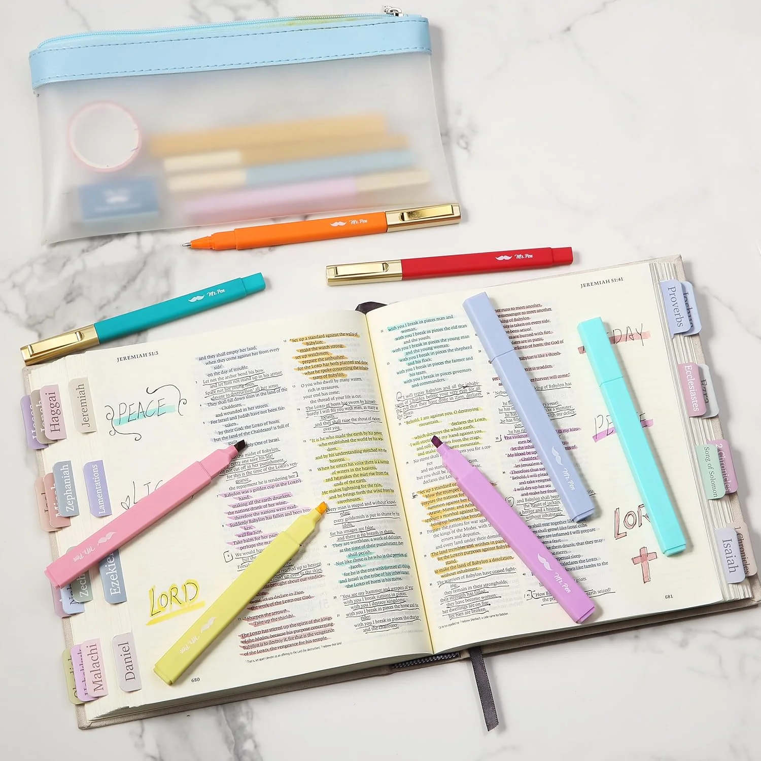 Aesthetic Highlighters & Ballpoint Pens, 12 Pack, Black Ink, No-Bleed, Soft Colors, Chisel Tip + Ballpoint Pens, Journaling & Study Set - Image 20
