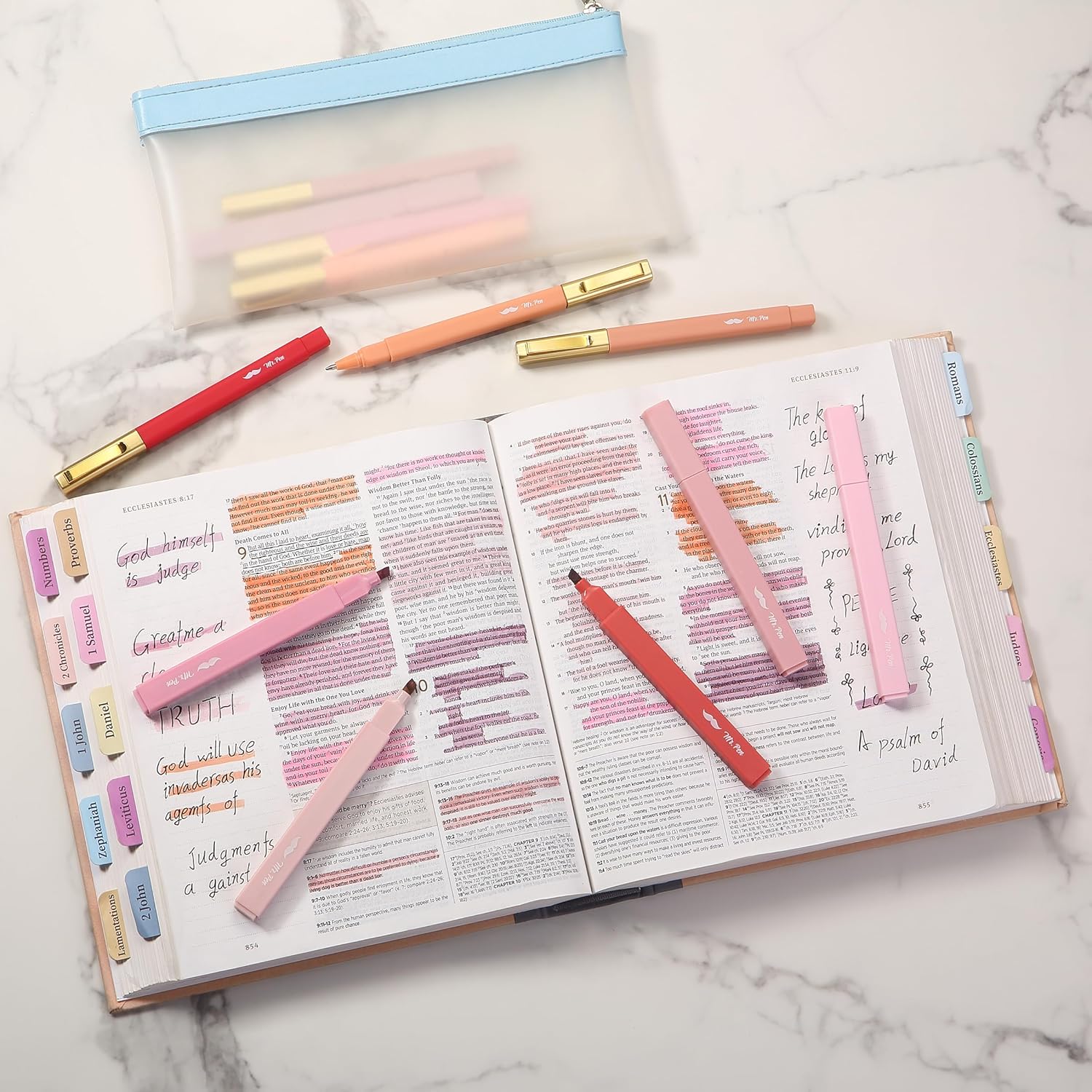 Aesthetic Highlighters & Ballpoint Pens, 12 Pack, Black Ink, No-Bleed, Soft Colors, Chisel Tip + Ballpoint Pens, Journaling & Study Set - Image 29