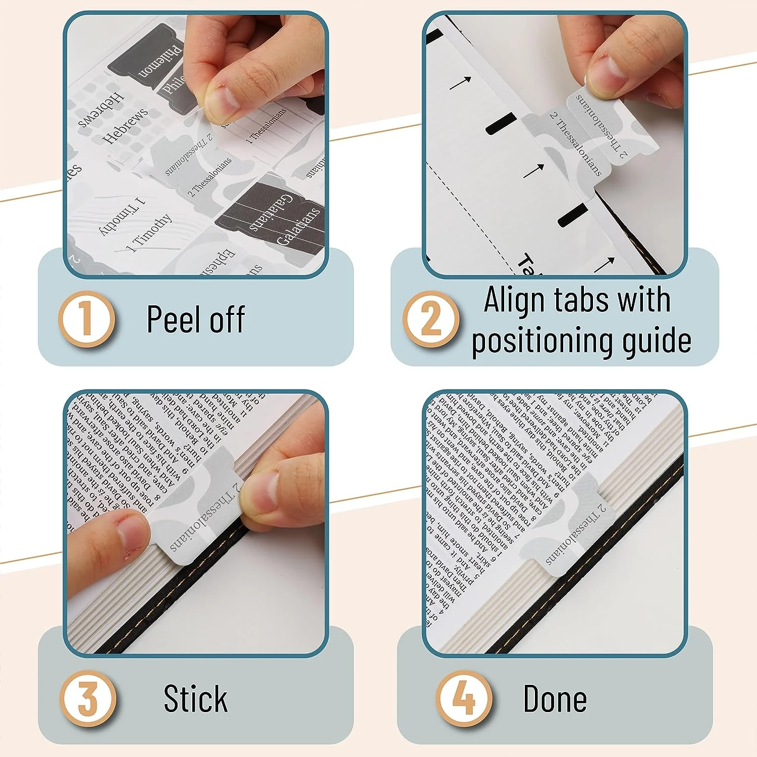 Bible Tabs, 75 Gray Theme, Laminated, Easy Apply, Old & New Testament, Neutral Design - Image 5