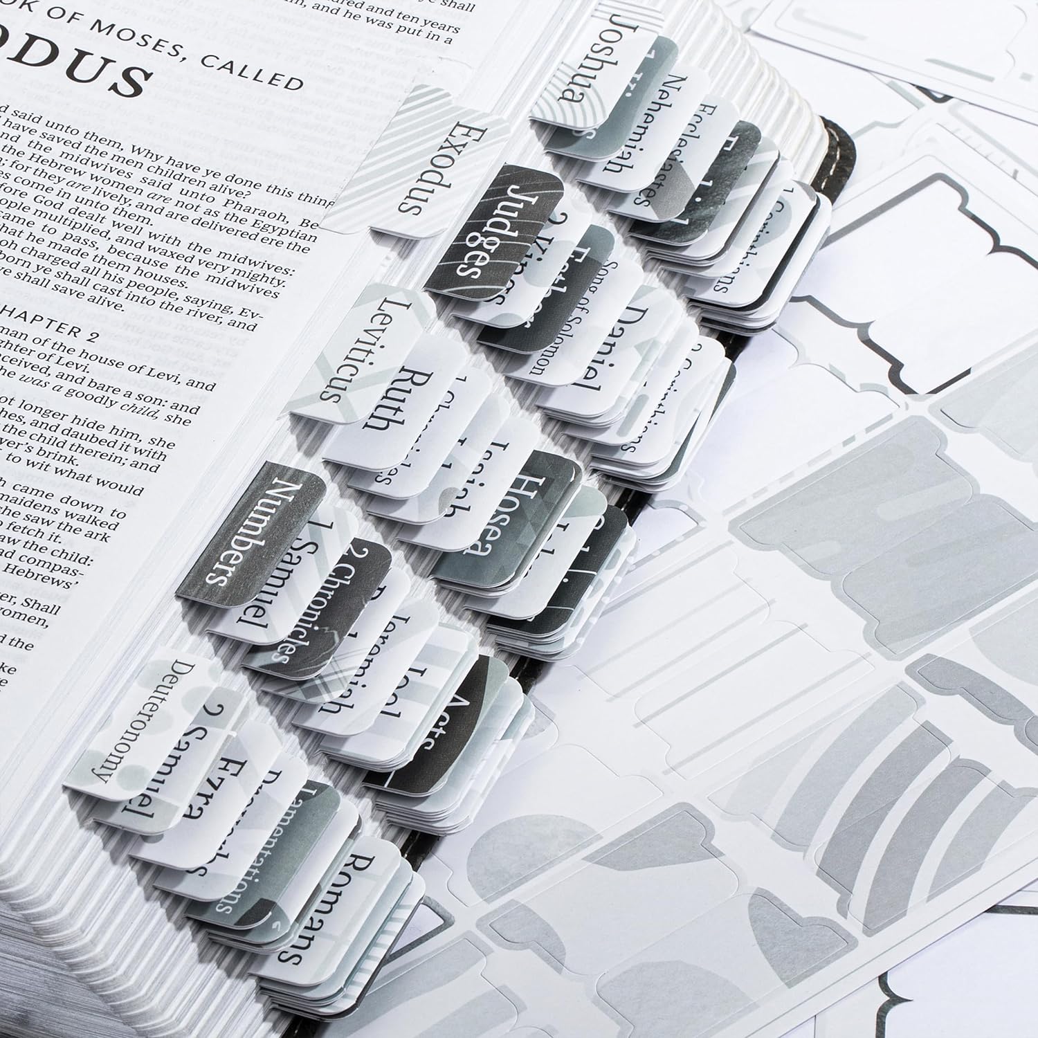 Bible Tabs, 75 Gray Theme, Laminated, Easy Apply, Old & New Testament, Neutral Design - Image 8