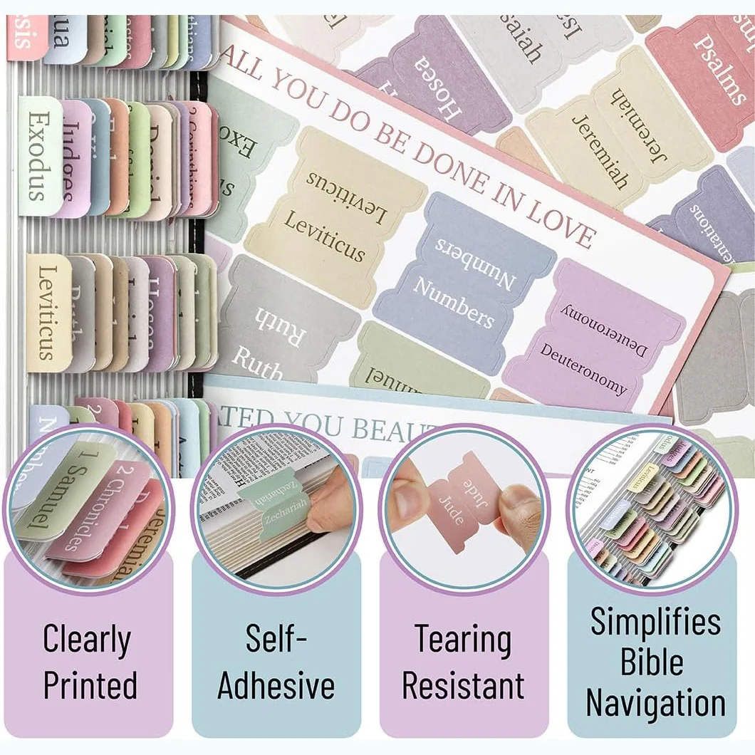 Bible Tabs, 75 Minimal Morandi, Laminated, Easy Apply, Old & New Testament, Neutral Designs - Image 6