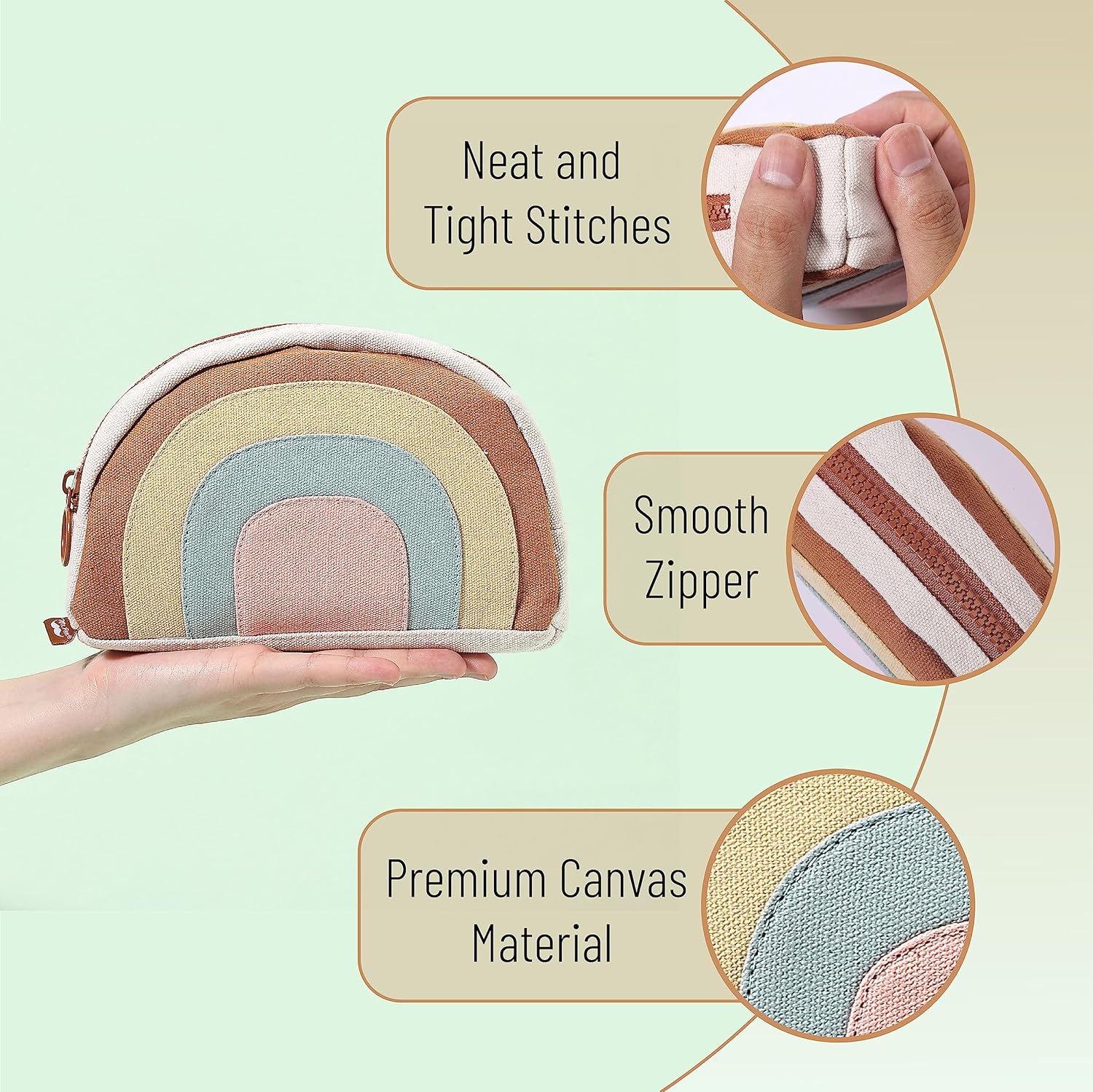 Large Boho Pencil Pouch, Rainbow Canvas Case with Zipper, School & College Supplies - Image 4