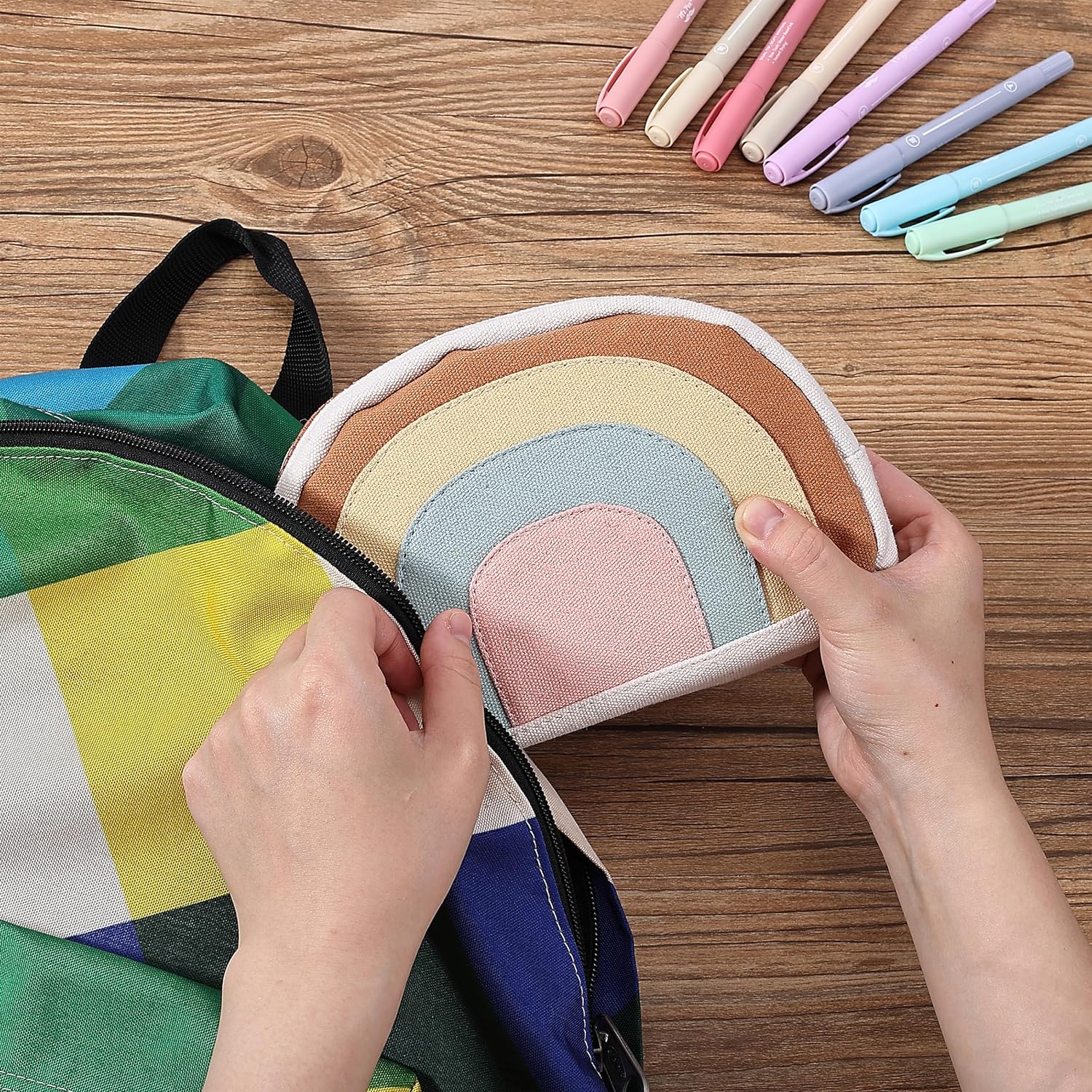 Large Boho Pencil Pouch, Rainbow Canvas Case with Zipper, School & College Supplies - Image 8