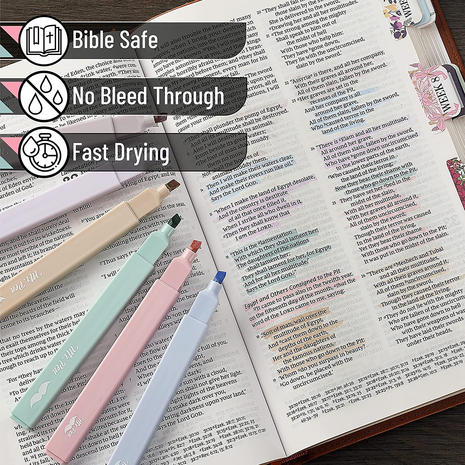 Aesthetic Highlighters, 8 Pack, Assorted Colors, No-Bleed Ink, Chisel Tip, Cute Bible-Safe Study & Journaling Supplies - Image 5