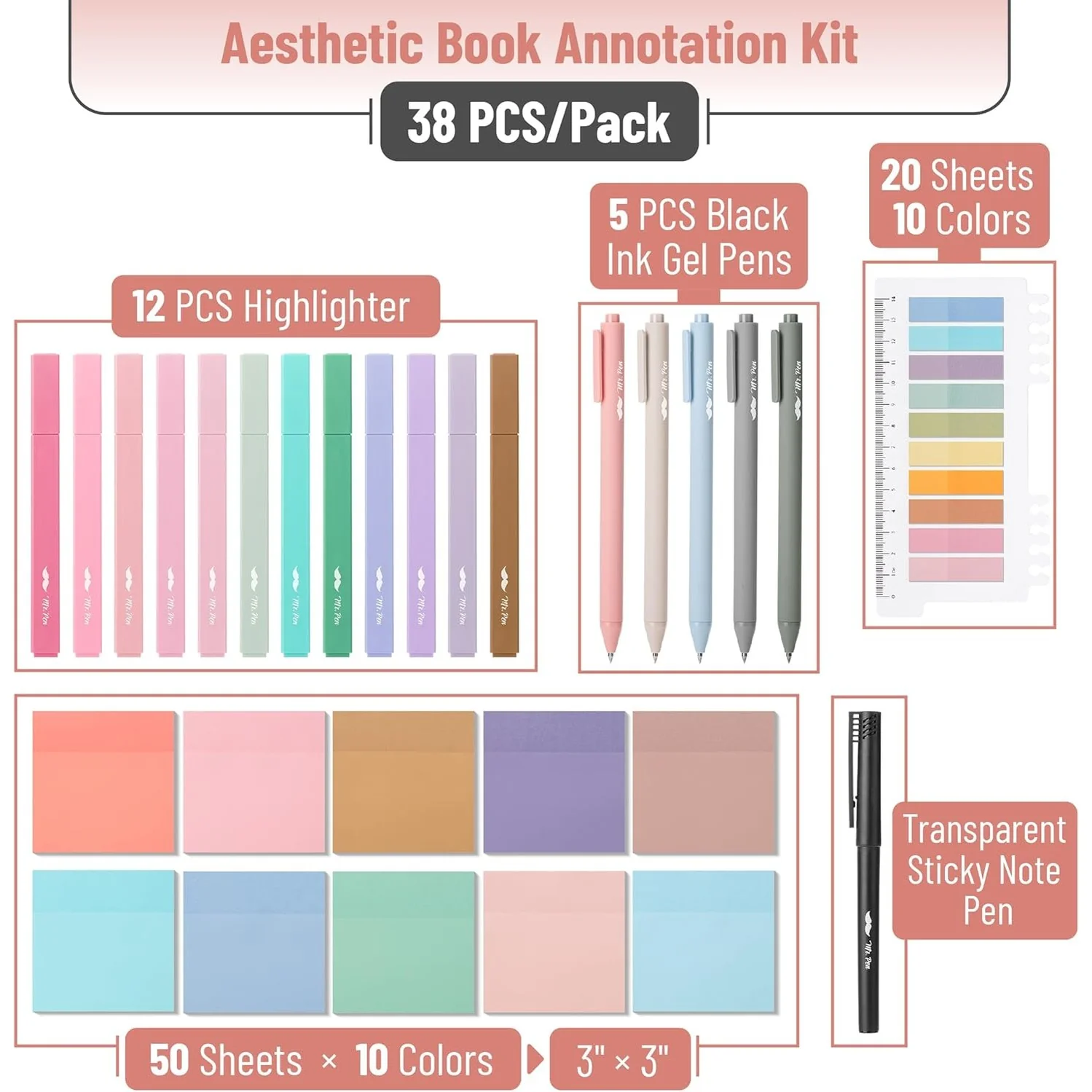 Aesthetic Book Annotation Kit, 38 Pcs, Highlighters, Gel Pens & Sticky Notes Set - Image 14