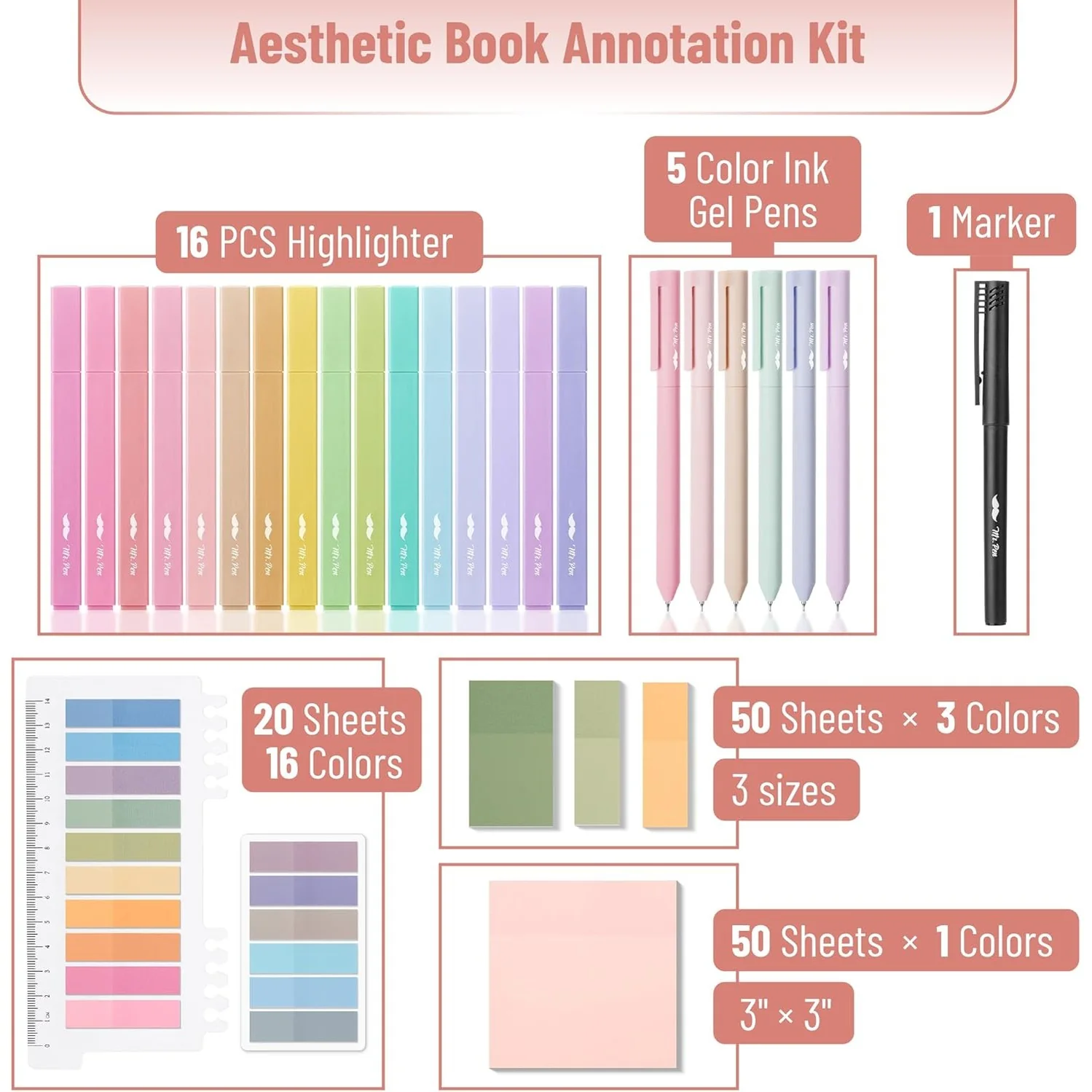 Aesthetic Book Annotation Kit, 38 Pcs, Highlighters, Gel Pens & Sticky Notes Set - Image 26