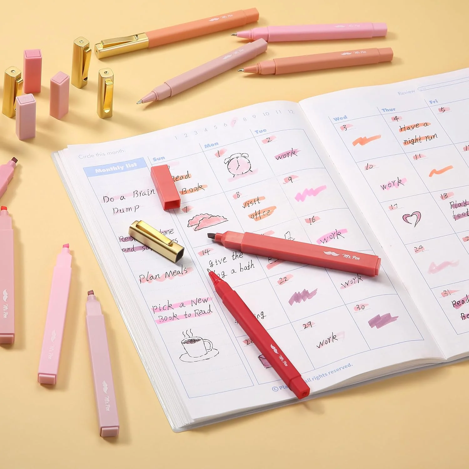 Aesthetic Highlighters and Pens No Bleed, 12 Pack, Shades of Pink, Bible Highlighters No Bleed, Black Ink Bible Pens, Highlighter Pens, No Bleed Highlighters for Bibles, Bible Pens - Image 5