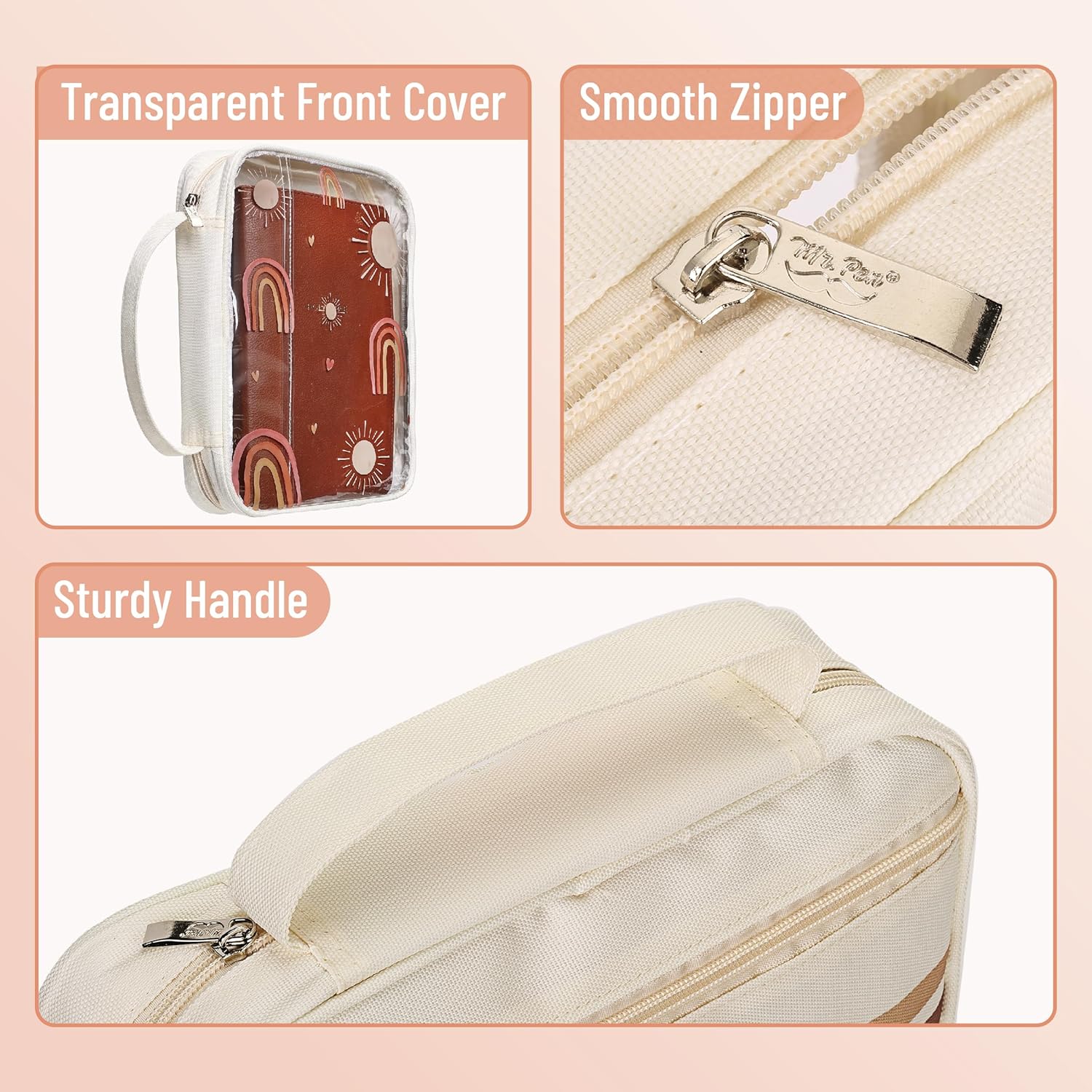 Clear Bible Case with Rainbow & Sun Design, Durable Zipper,  Multiple Pockets - Image 4