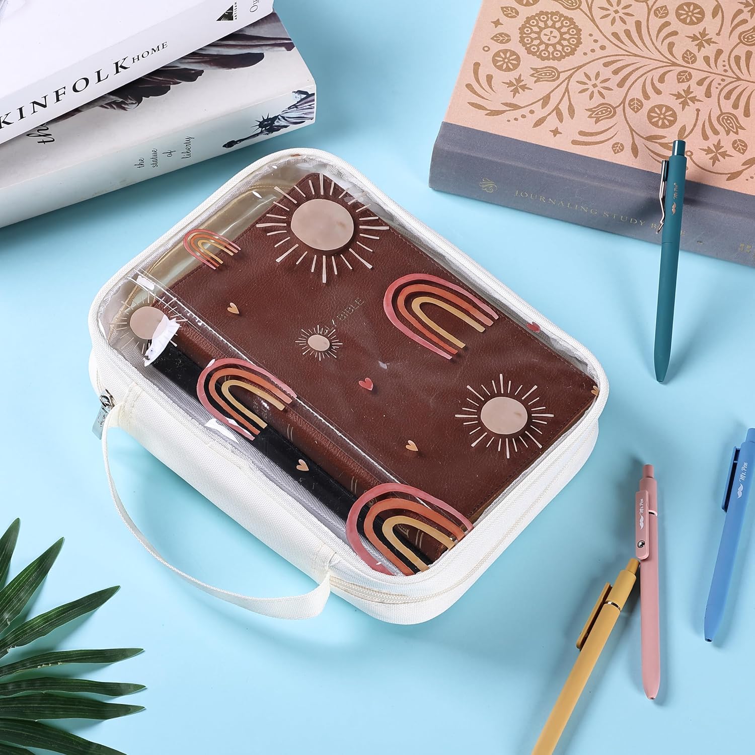 Clear Bible Case with Rainbow & Sun Design, Durable Zipper,  Multiple Pockets - Image 7