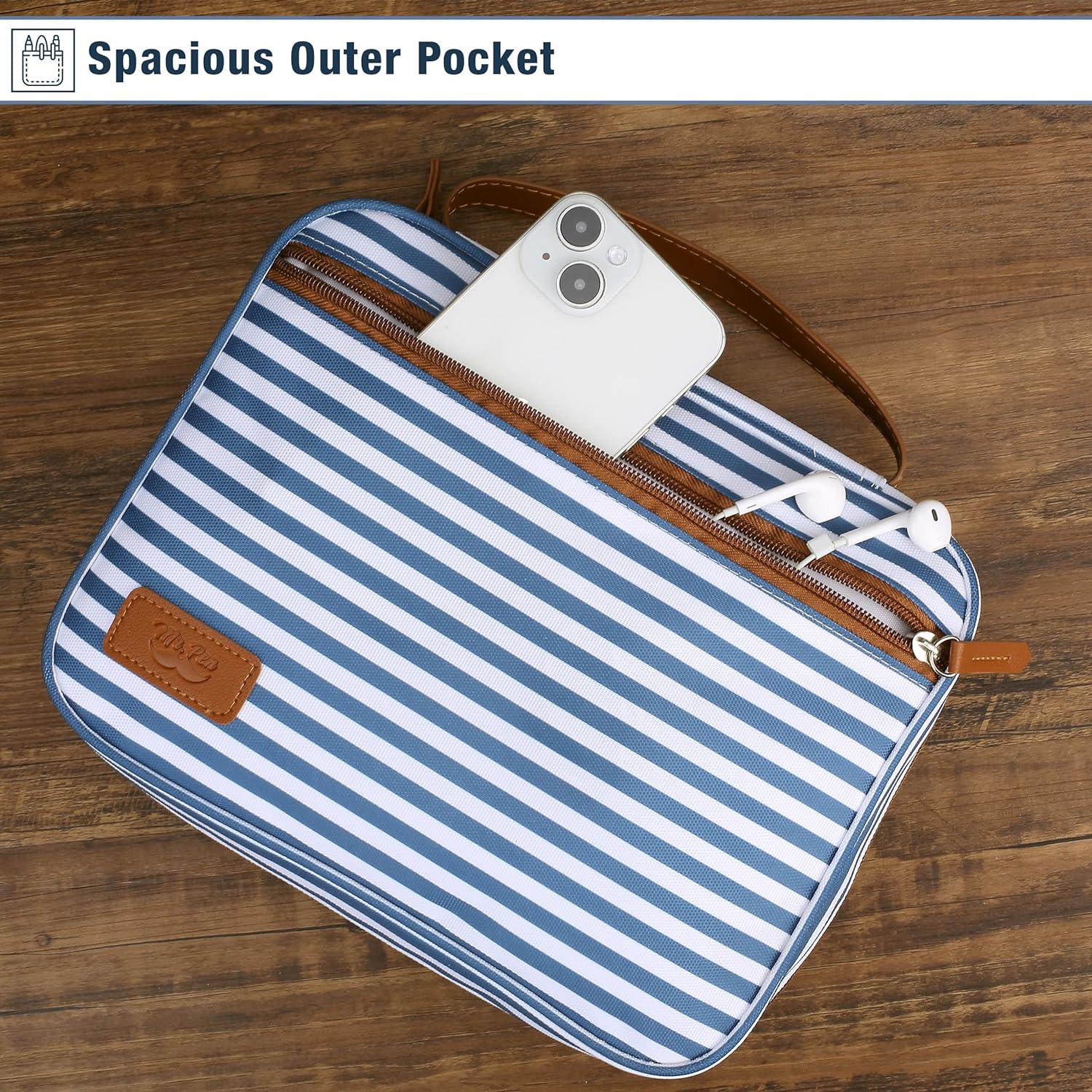 Bible Case with Stripe Pattern, Large Canvas Cover with Handle & Pockets, 11.3" x 9" - Image 5