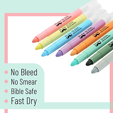 Bible Gel Highlighters, 8 Pack, Pastel Colors, No-Bleed, Twist-Up, Sharpenable Tips - Image 3