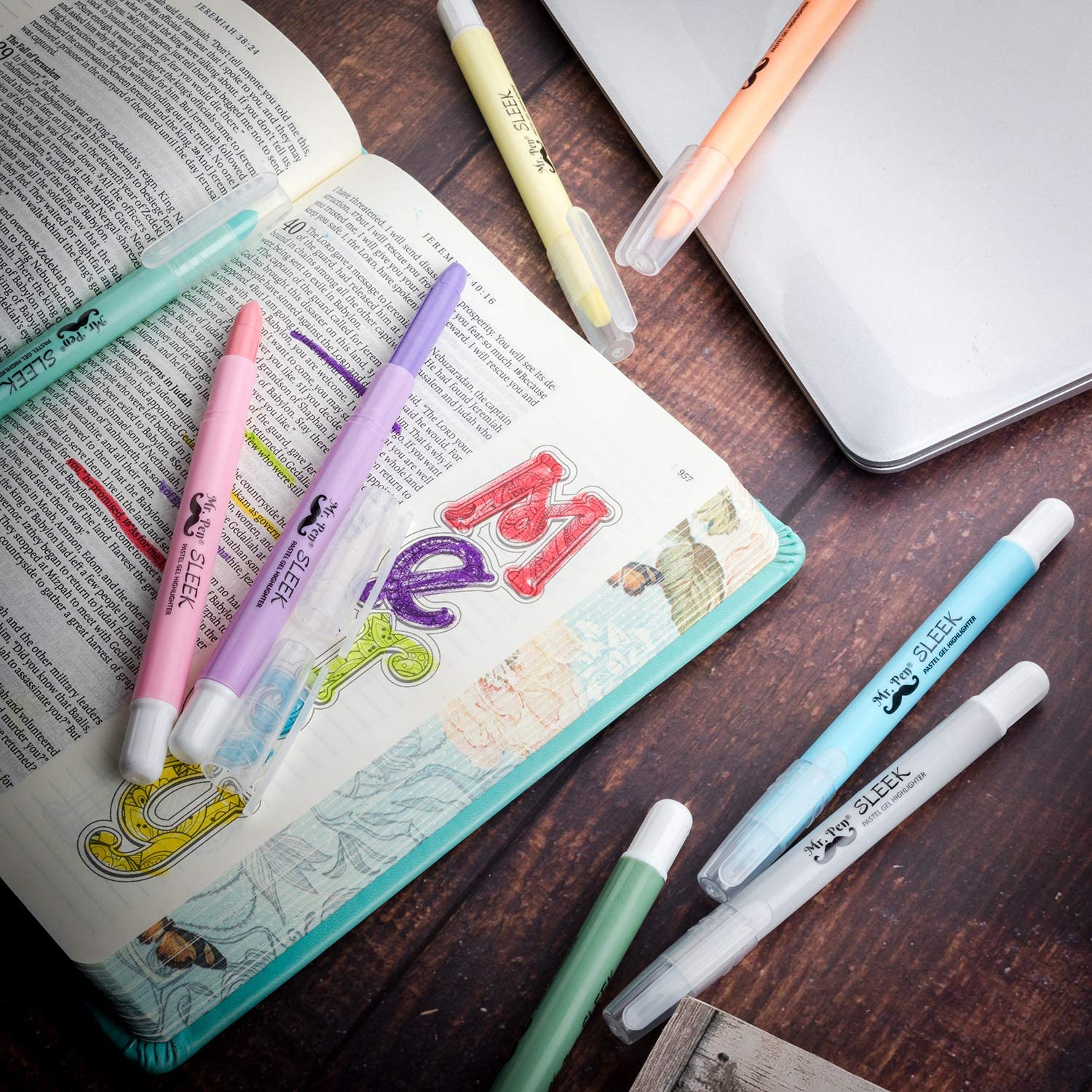 Bible Gel Highlighters, 8 Pack, Pastel Colors, No-Bleed, Twist-Up, Sharpenable Tips - Image 9