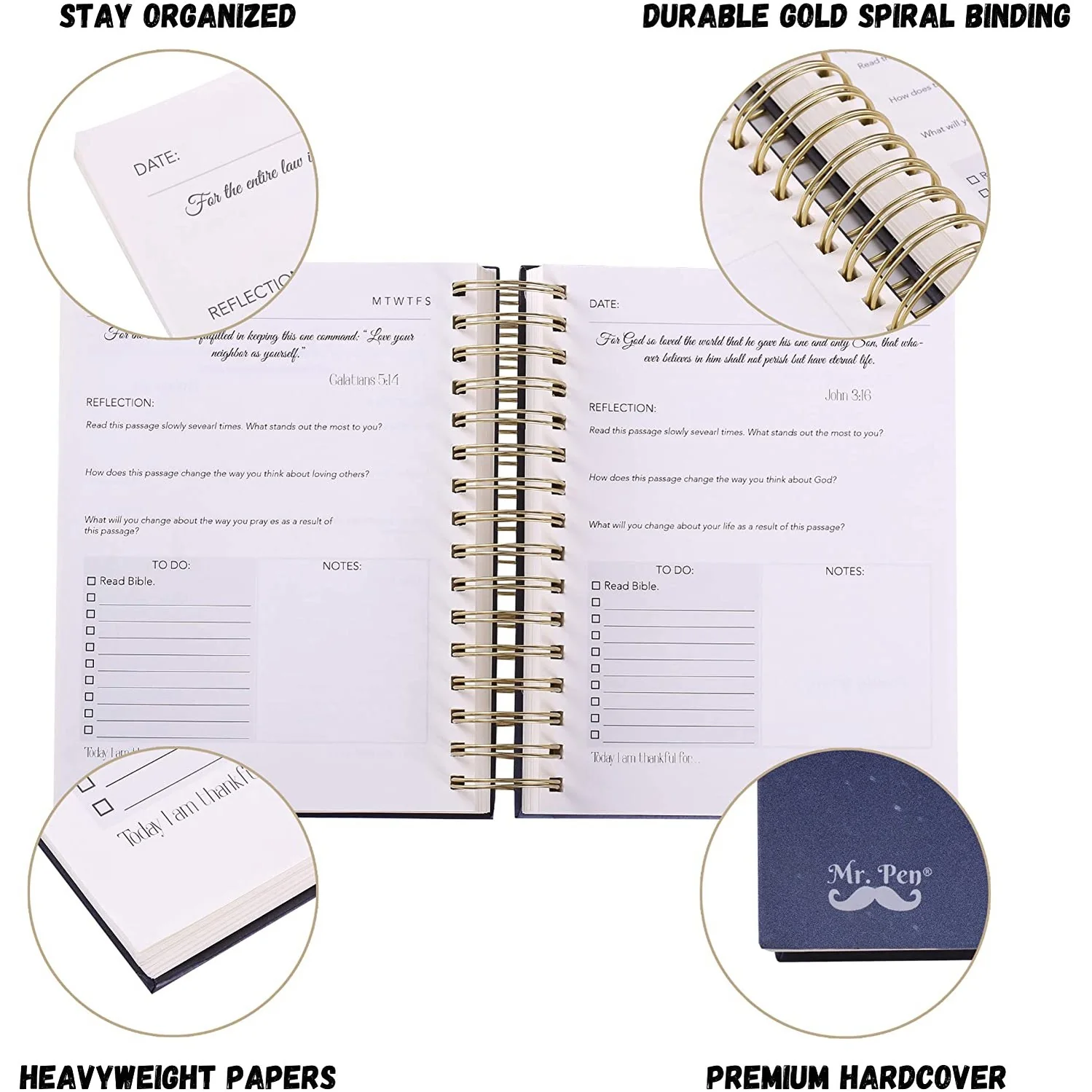 Christian Planner, 365 Pages, Daily Bible & Prayer Journal with Floral Cover - Image 4