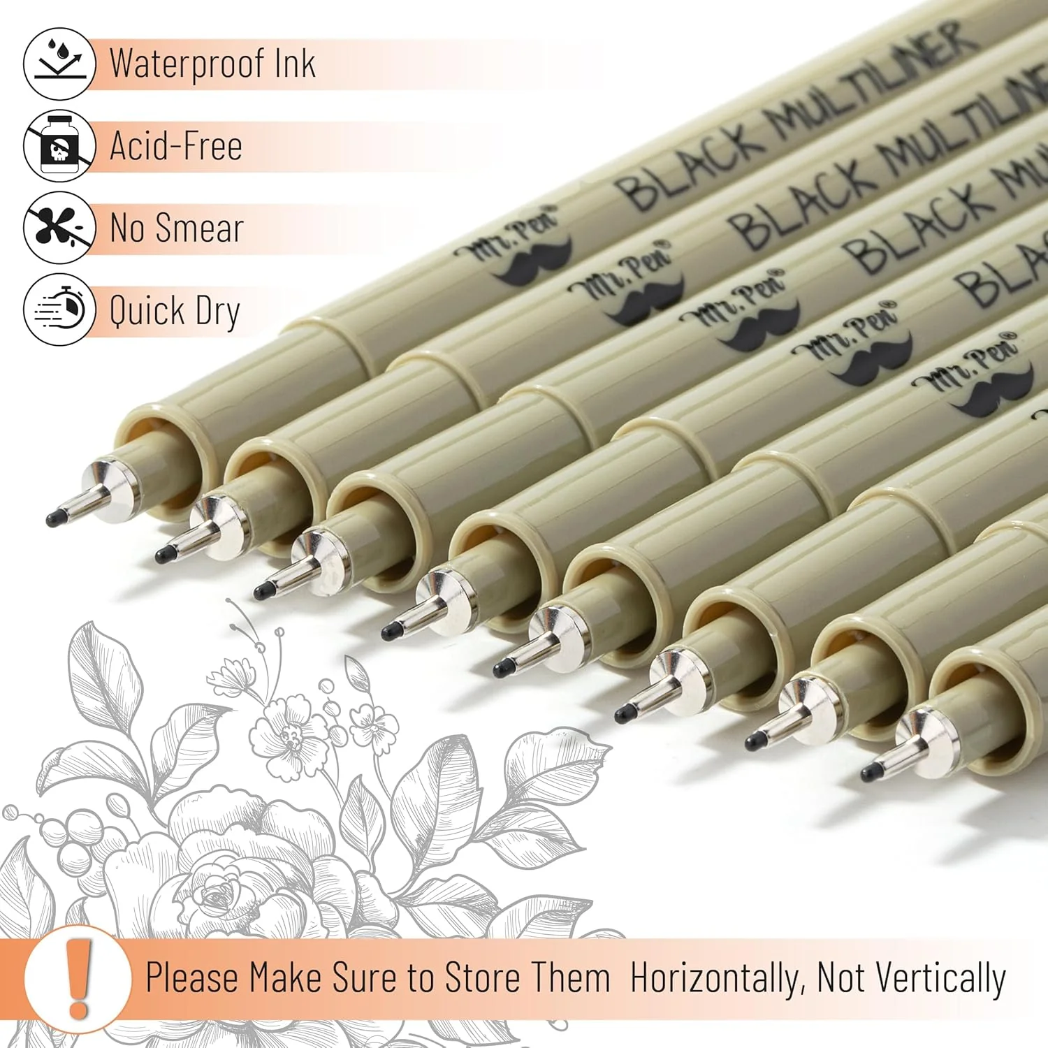 Artist Fineliner Pens, Black, 0.45mm Tip, 8 Pack - Image 3