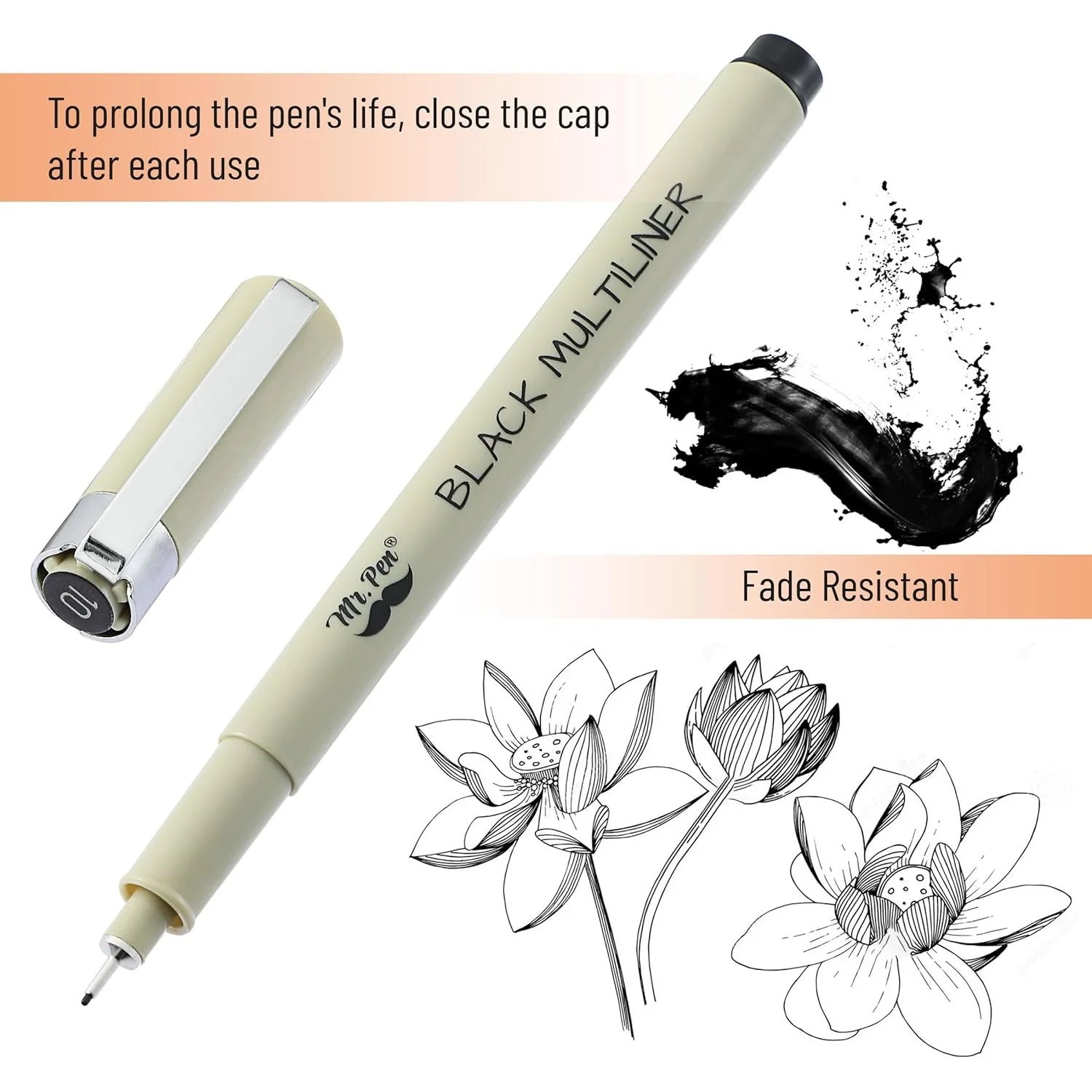 Artist Fineliner Pens, Black, 0.45mm Tip, 8 Pack - Image 6