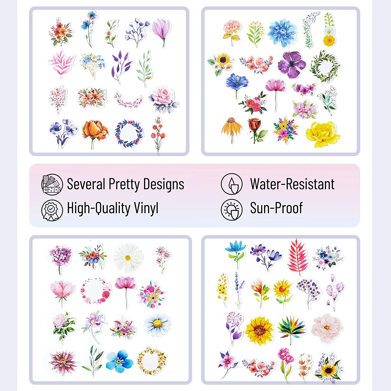 Floral Stickers Laptop, 74 pcs, Stickers for Water Bottles, Flower Stickers, Cute Stickers, Stickers for Teens, Stickers Aesthetic, Laptop Stickers, Waterproof Stickers - Image 3
