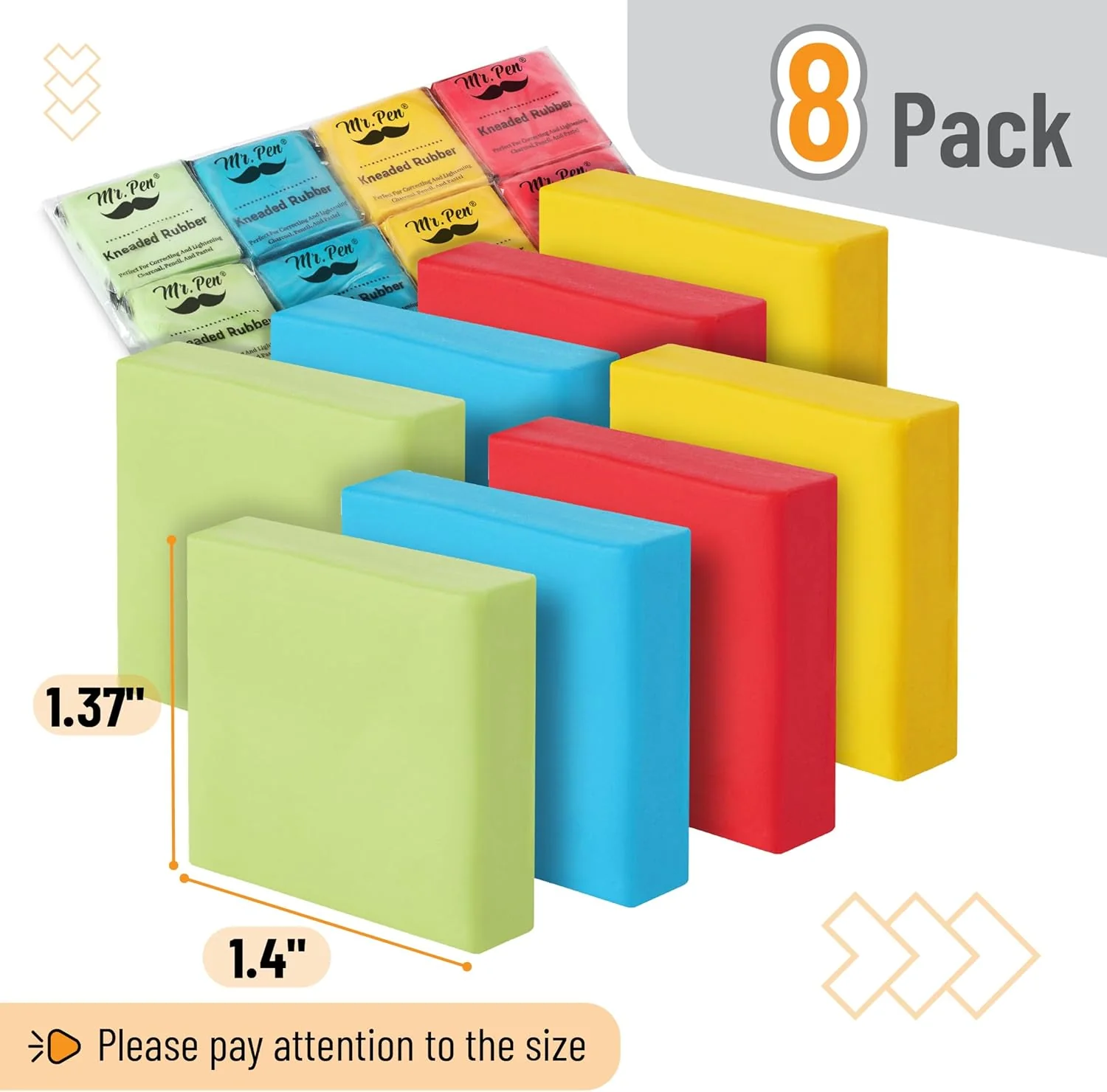 Colorful Kneaded Erasers, 8 Pack, 1.4" x 1.37", For Artists - Image 3