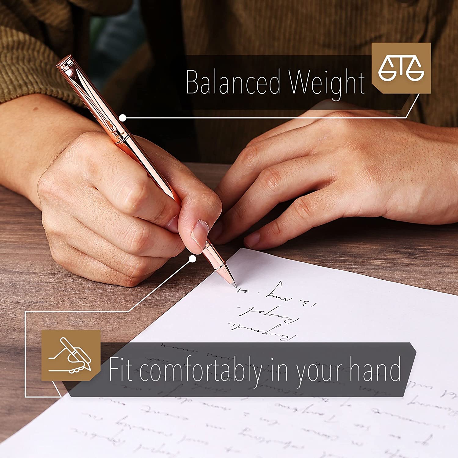 Luxury Pen, Rose Gold Metal Barrel, Black Ink, Fine Point, Executive Gift Pen with Extra Refill - Image 6