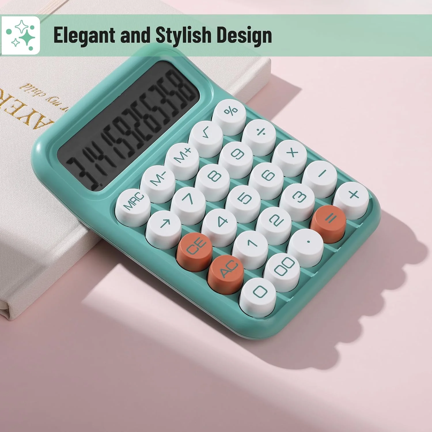Mechanical Calculator, 12-Digit, Large LCD, Earthy Green, Round Keys - Image 4