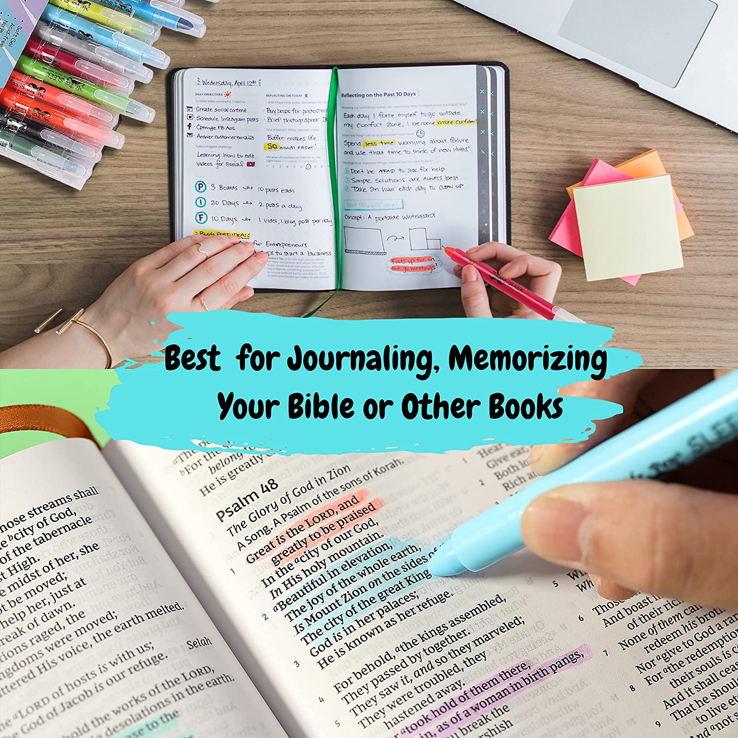 No-Bleed Gel Bible Highlighters, 16 Pack, 8 Pastel + 8 Vibrant Colors, Twist-Up, Sharpenable - Image 7