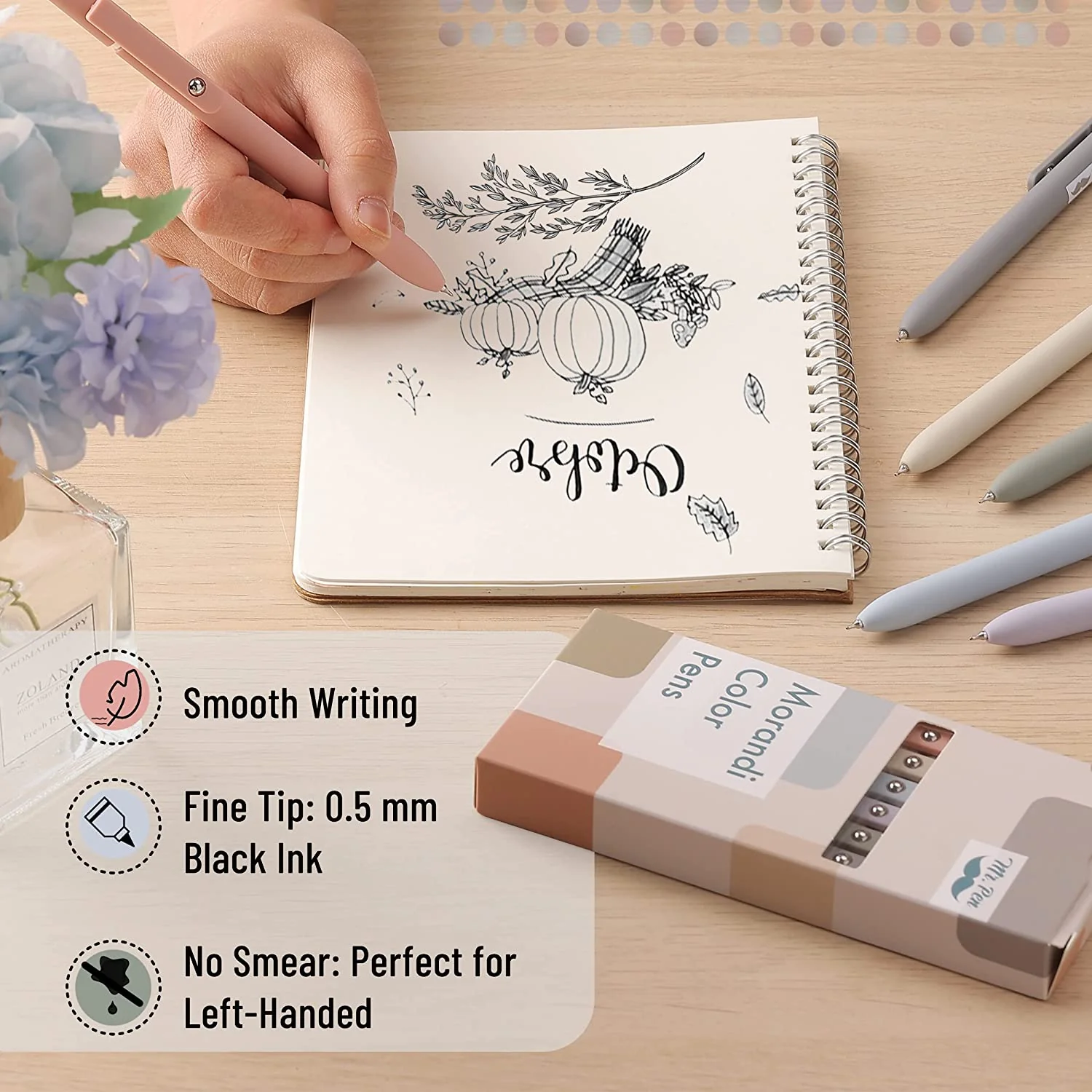Mr. Pen - Retractable Fine Point Gel Pens, 6 Pack, Morandi Barrels, Fast Dry Ink, Cute Aesthetic Pens for Journaling - Image 4