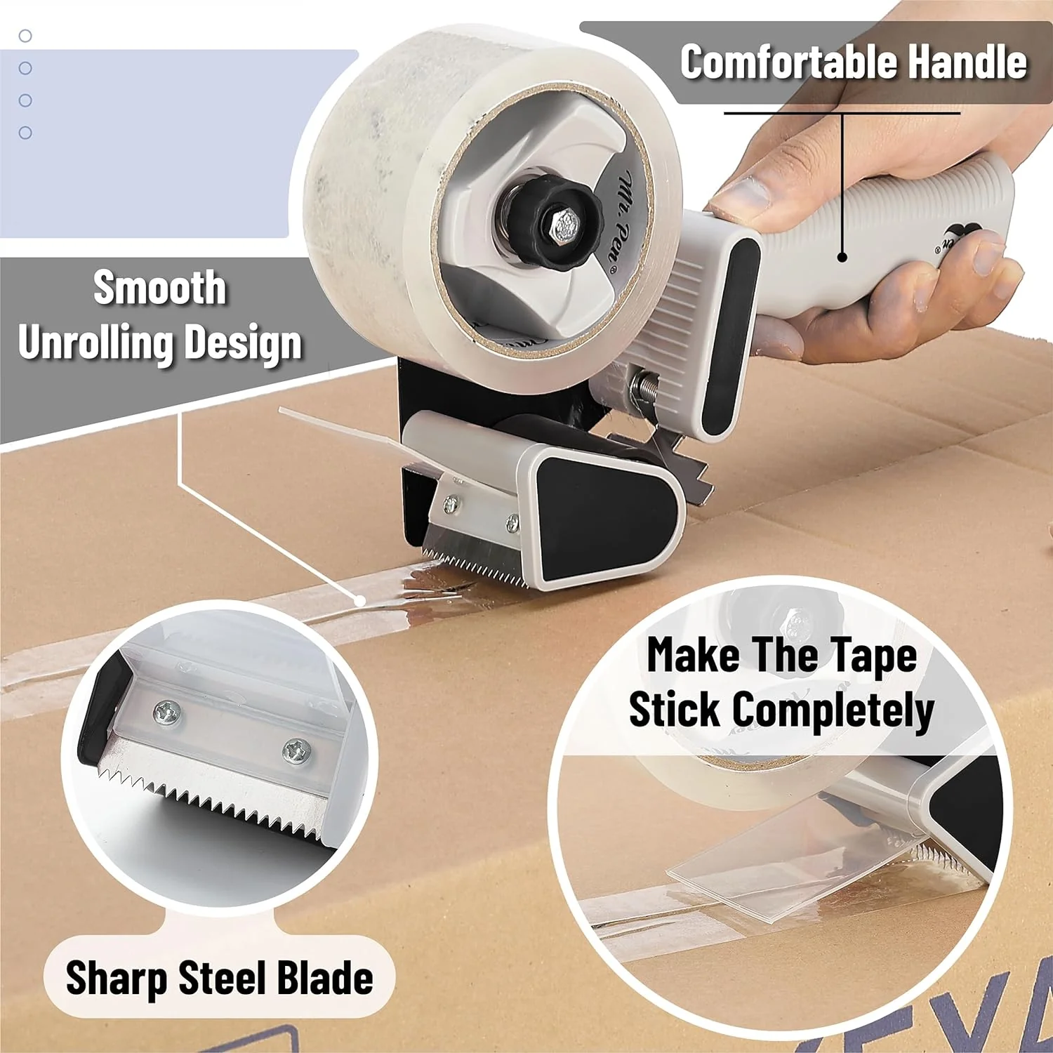 Heavy Duty Packing Tape Dispenser Gun 2-Inch, 2 Pack + 2 Tape Rolls, Black - Image 4