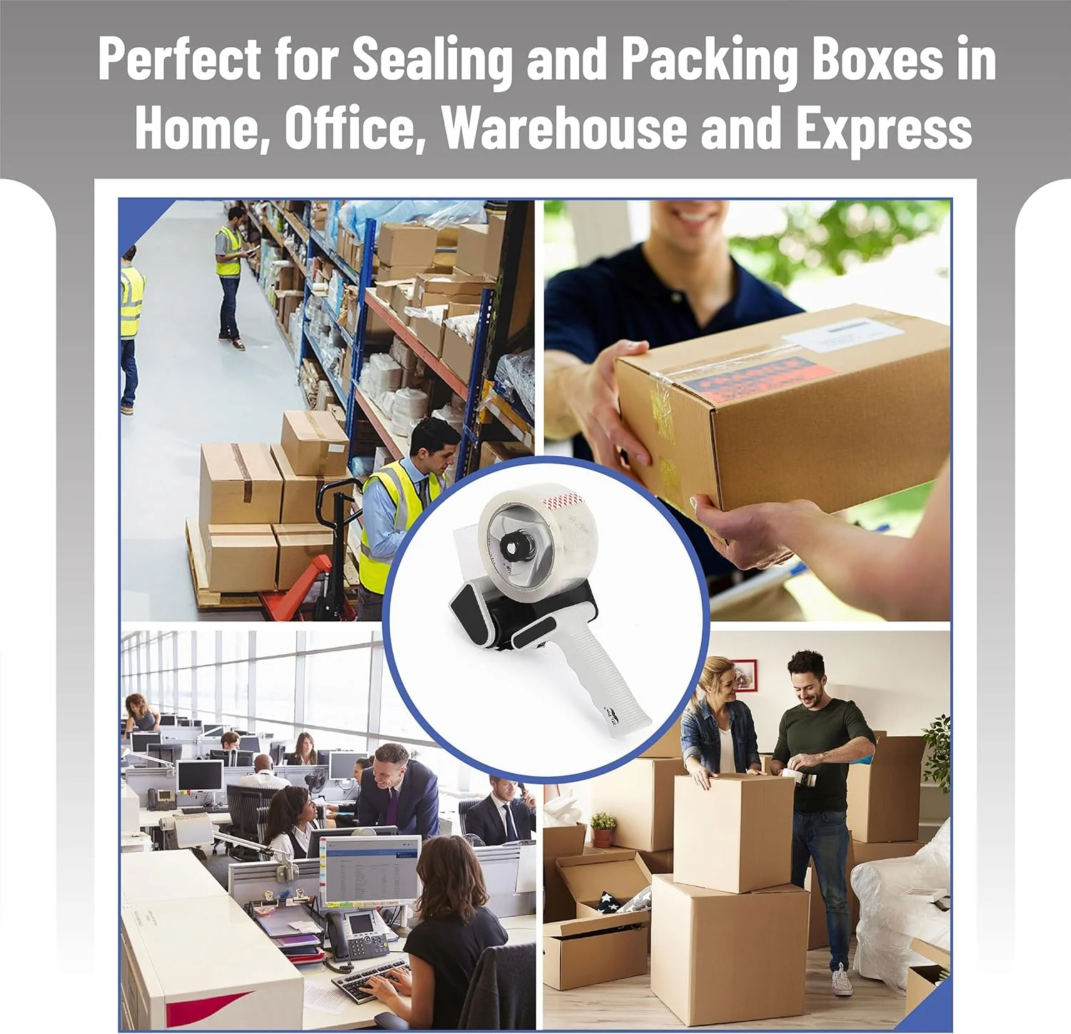 Heavy Duty Packing Tape Dispenser Gun 2-Inch, 2 Pack + 2 Tape Rolls, Black - Image 5