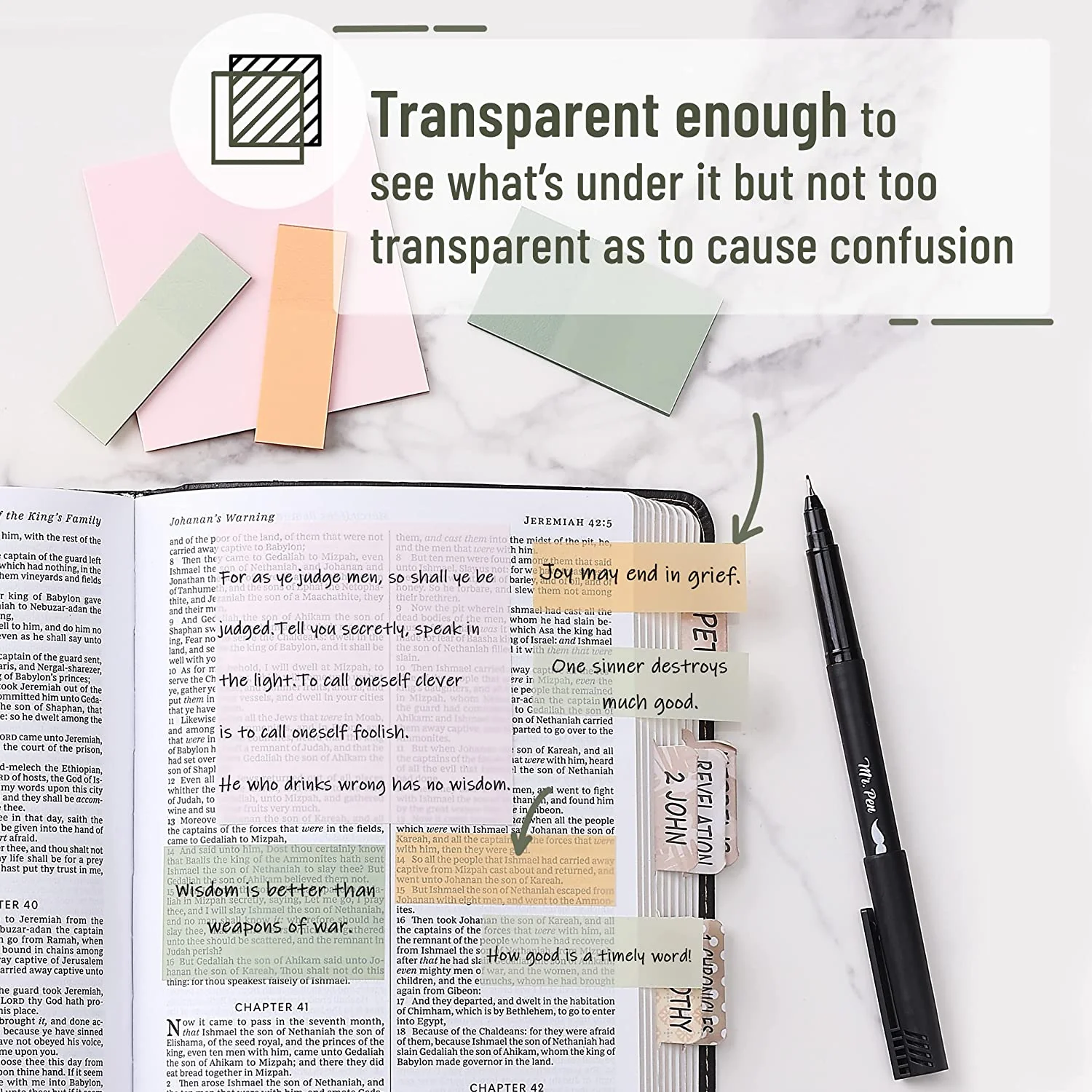 Pastel Transparent Sticky Notes Set, 200 Sheets with Fine-Tip Pen – Clear Bible Notes, Planner Tabs & Book Annotations - Image 4