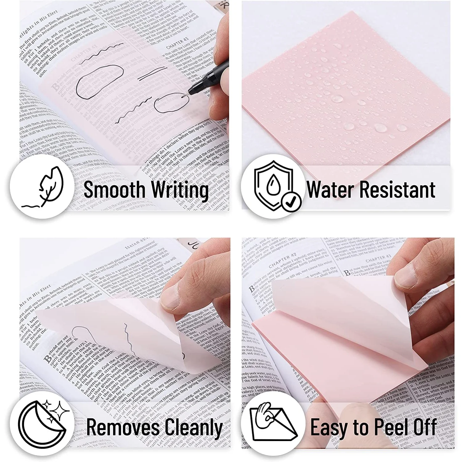 Pastel Transparent Sticky Notes Set, 200 Sheets with Fine-Tip Pen – Clear Bible Notes, Planner Tabs & Book Annotations - Image 5
