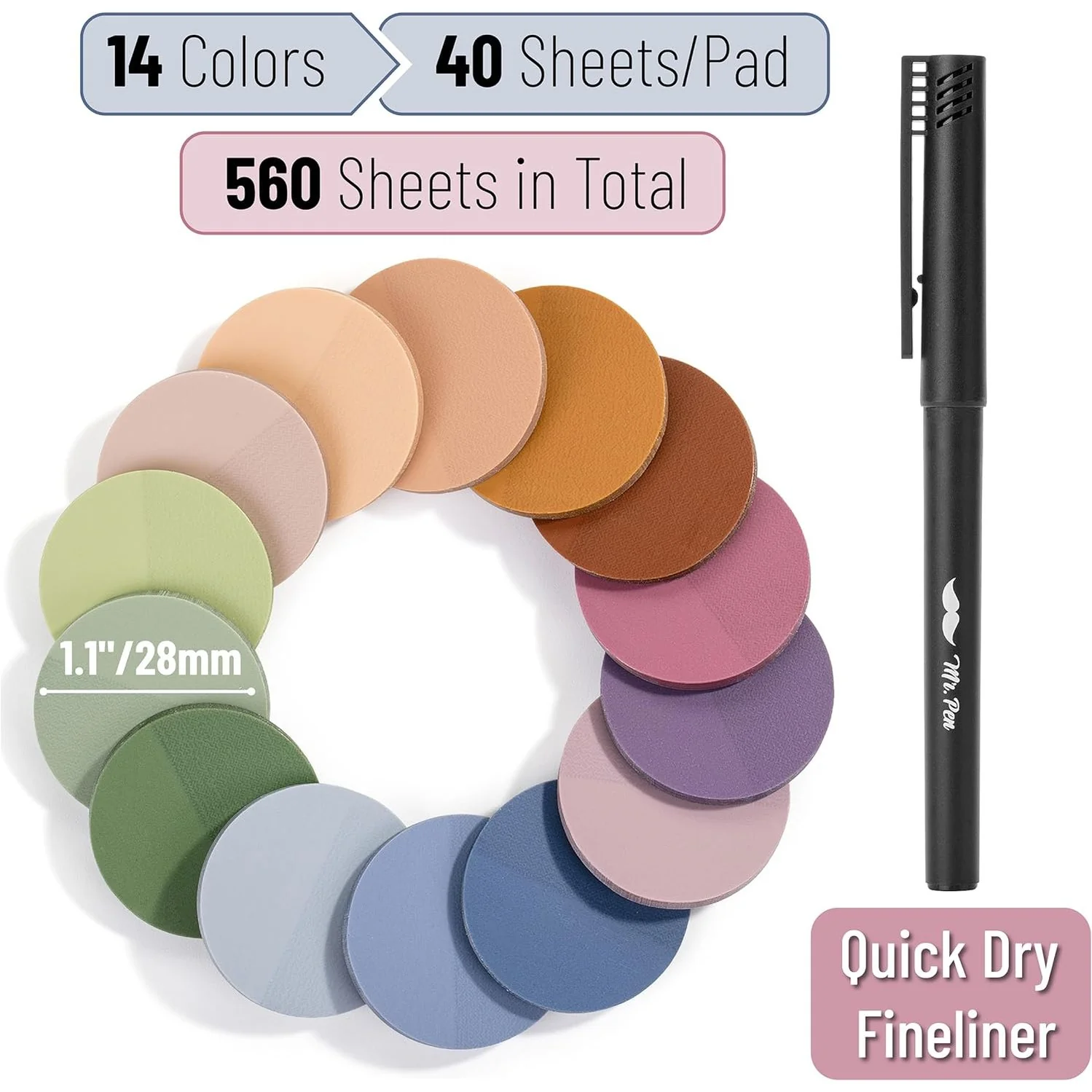 Transparent Round Sticky Notes, 560 Pcs, Assorted Colors, 28mm, Sticky Tabs with Quick-Dry Pen - Image 20