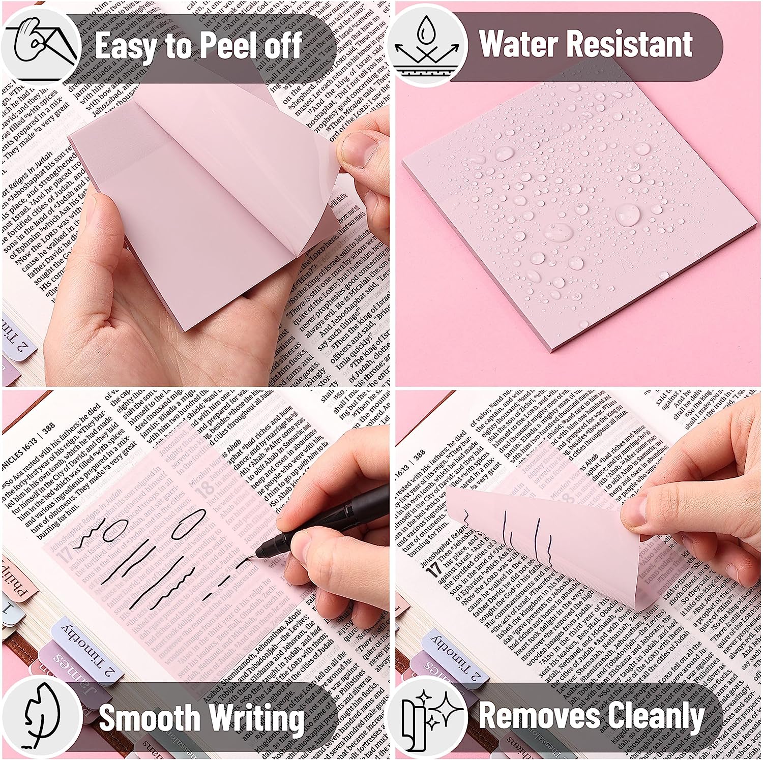 Transparent Sticky Notes 3"x3", 200 Sheets, Pastel Colors, 4 Pads with Quick-Dry Pen - Image 5