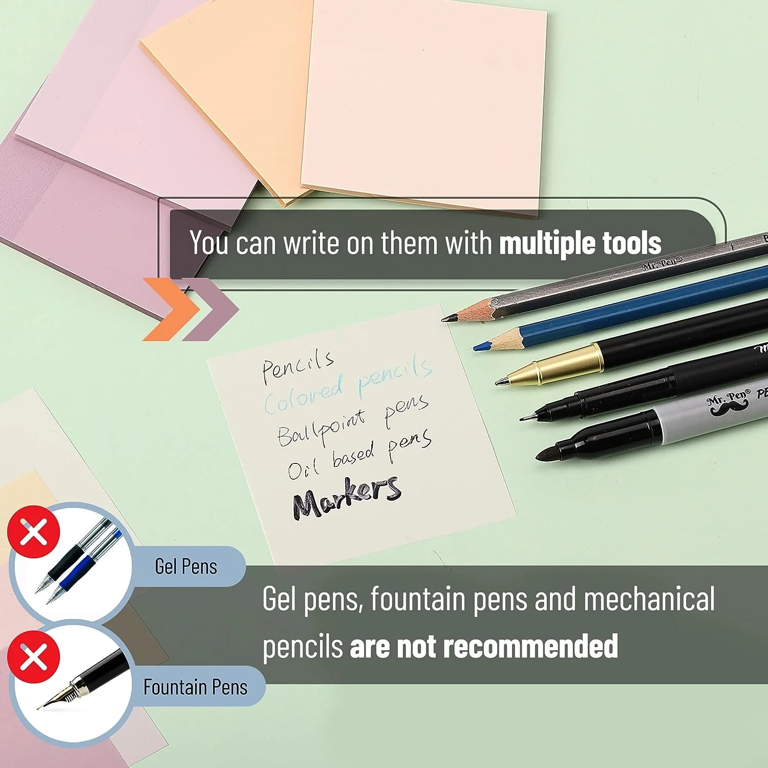 Transparent Sticky Notes 3"x3", 200 Sheets, Pastel Colors, 4 Pads with Quick-Dry Pen - Image 6